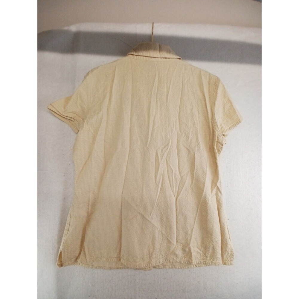 Basic Editions Shirt Women's Tan Small Short Sleeve Button- Down Cotton Blend - Picture 2 of 8